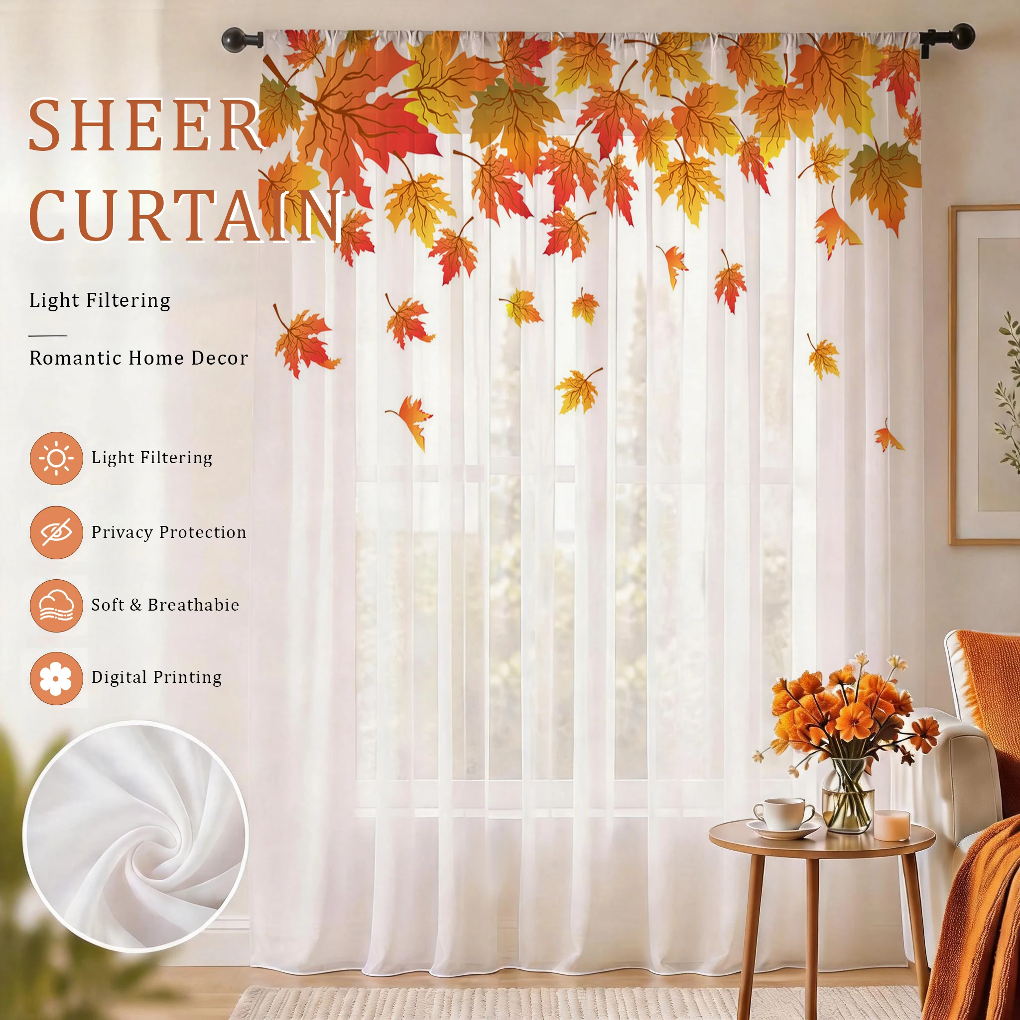 Home Office Rate - Maple leaf Modern Gradient Sheer Curtain,