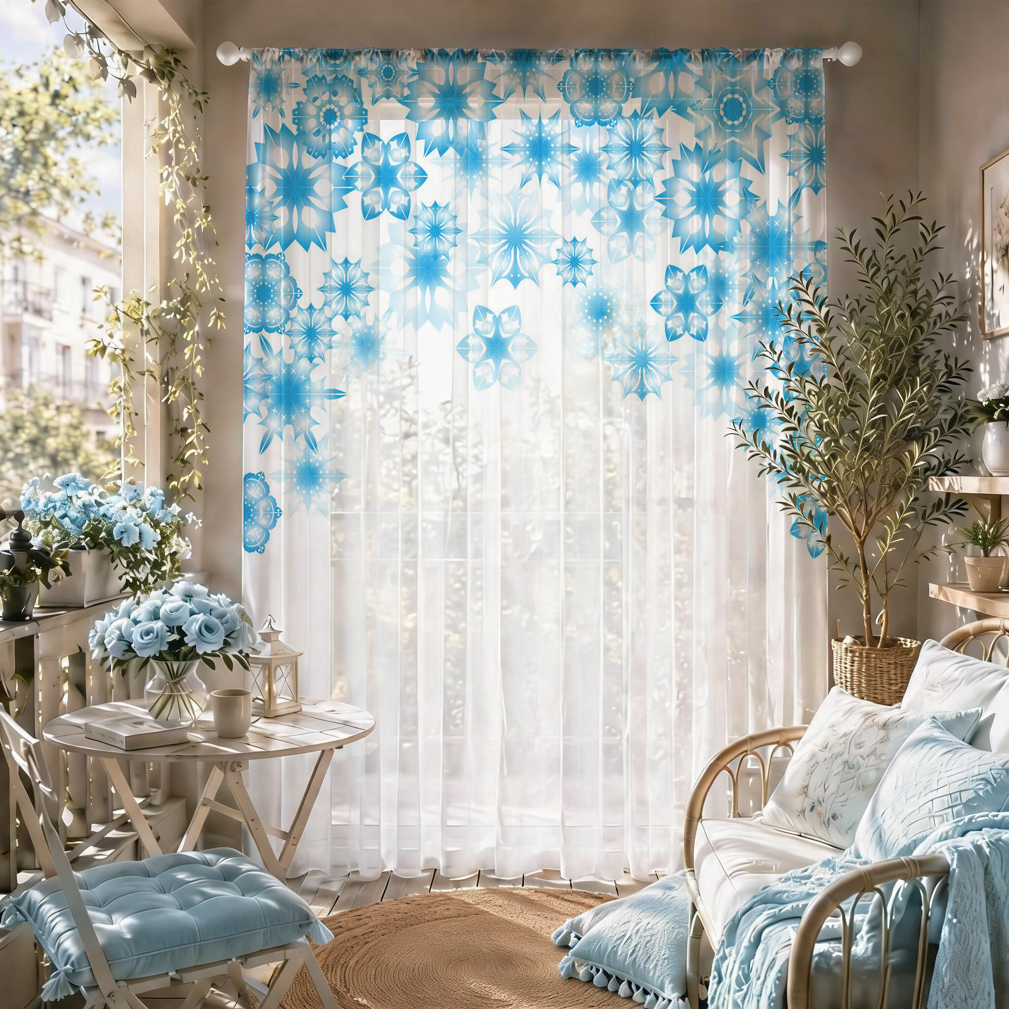 Home Office Rate - Blue Star Modern Gradient Sheer Curtain,