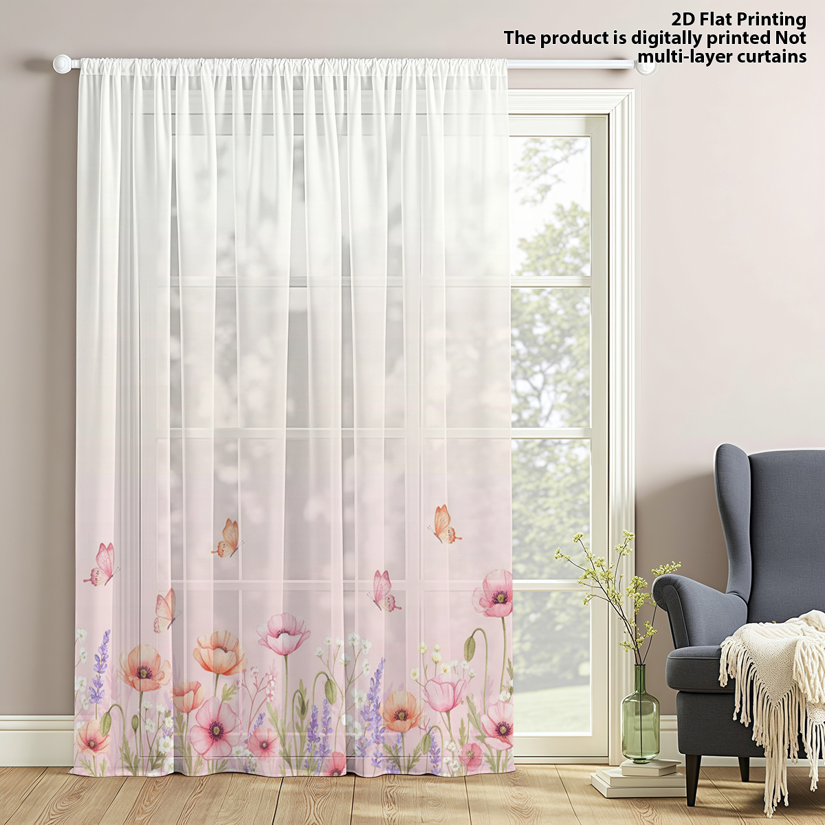 Home Office Rate - 1 PC Poppy Gradient Print Sheer