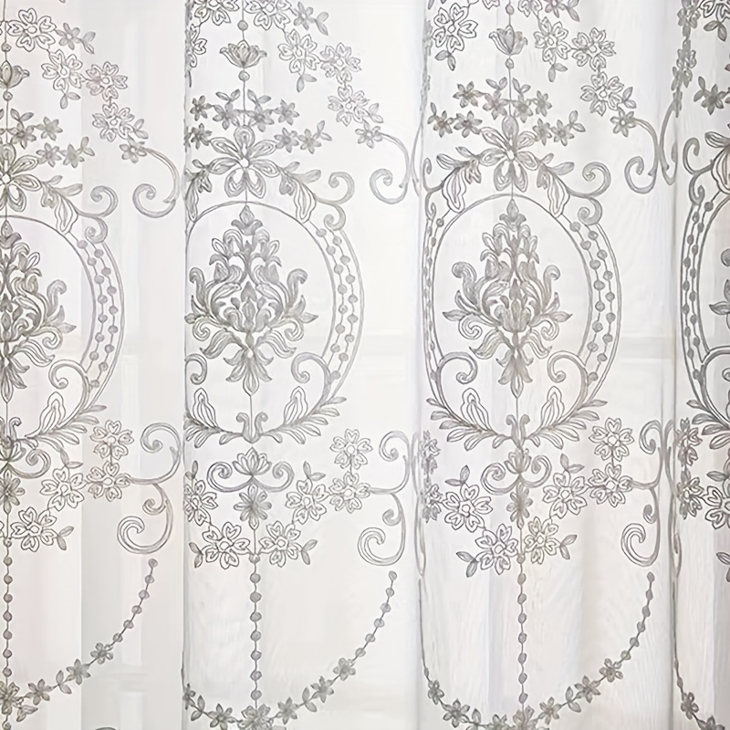 1pc White Embroidered Sheer Cu - Home Office Rate avis et prix