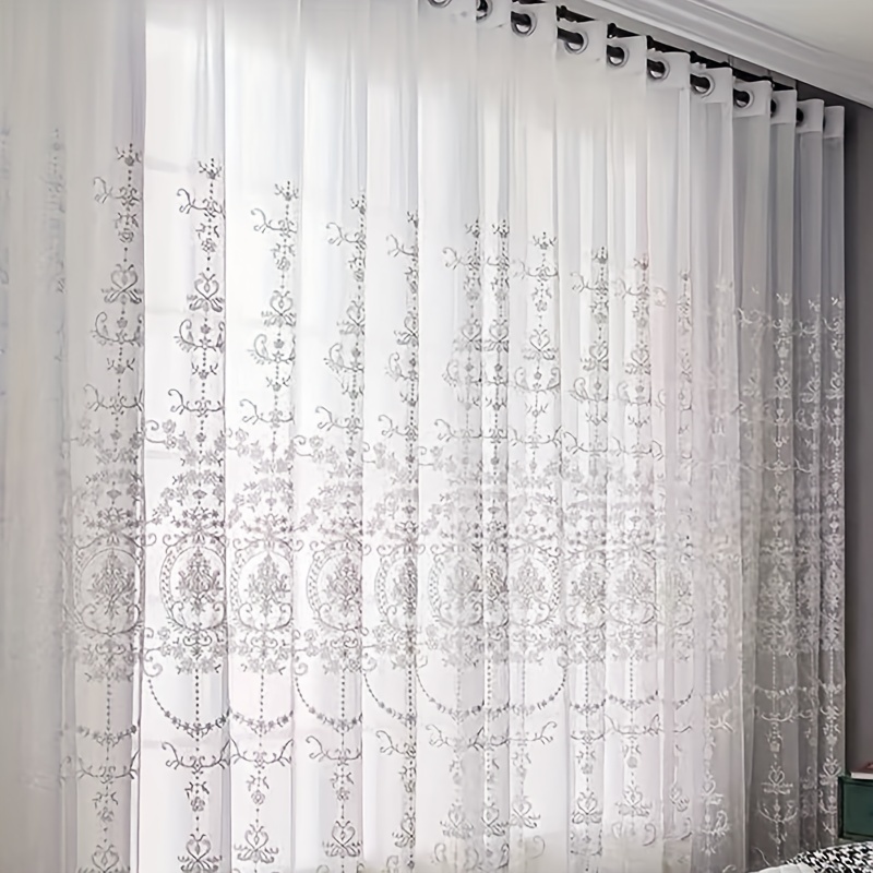 1pc White Embroidered Sheer Cu - Home Office Rate avis et prix