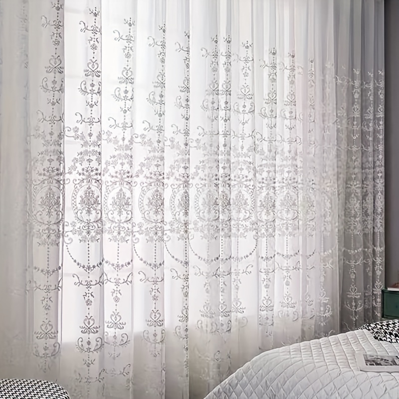 1pc White Embroidered Sheer Cu - Home Office Rate avis et prix