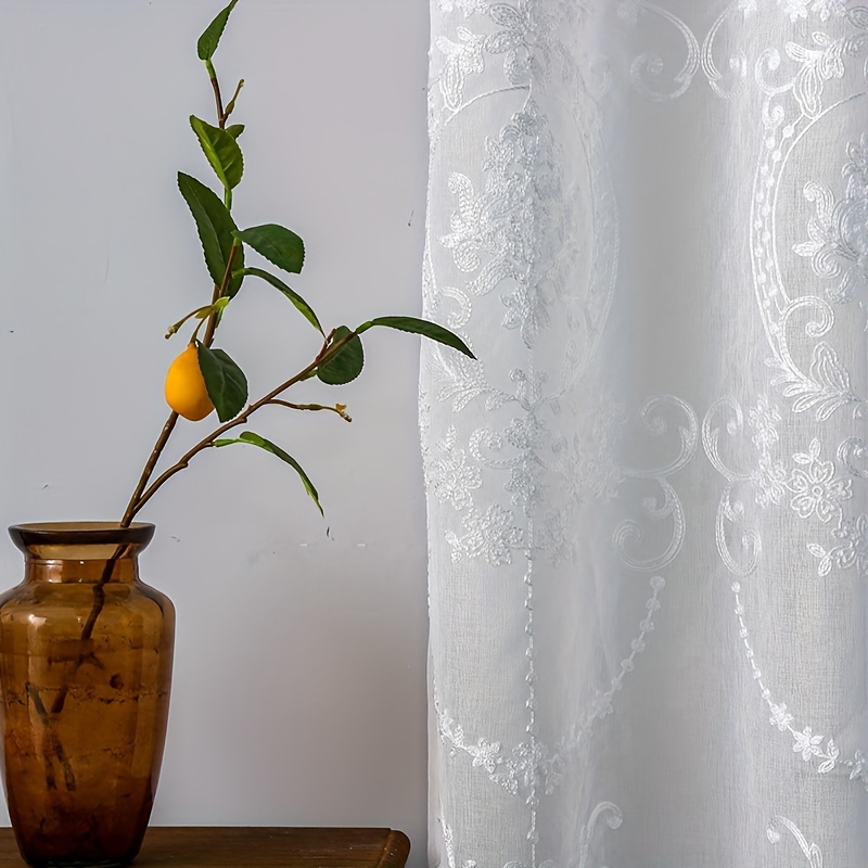 1pc White Embroidered Sheer Cu - Home Office Rate avis et prix