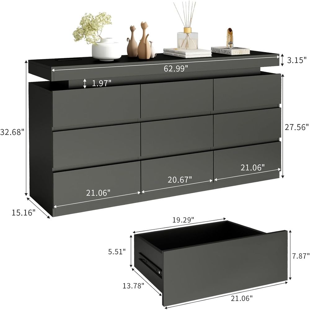 LED-Illuminated 9-Drawer Chest - File Cabinet Drawer avis et prix