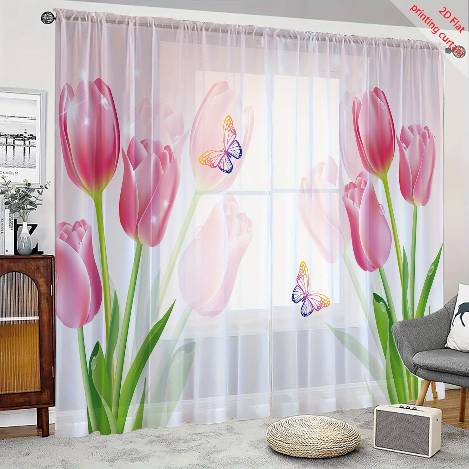 Pink tulip print transparent g - Home Office Windows avis et prix