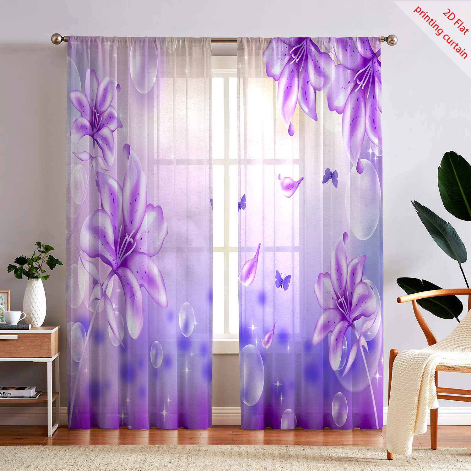 Purple flower printed transpar - Home Office Windows avis et prix