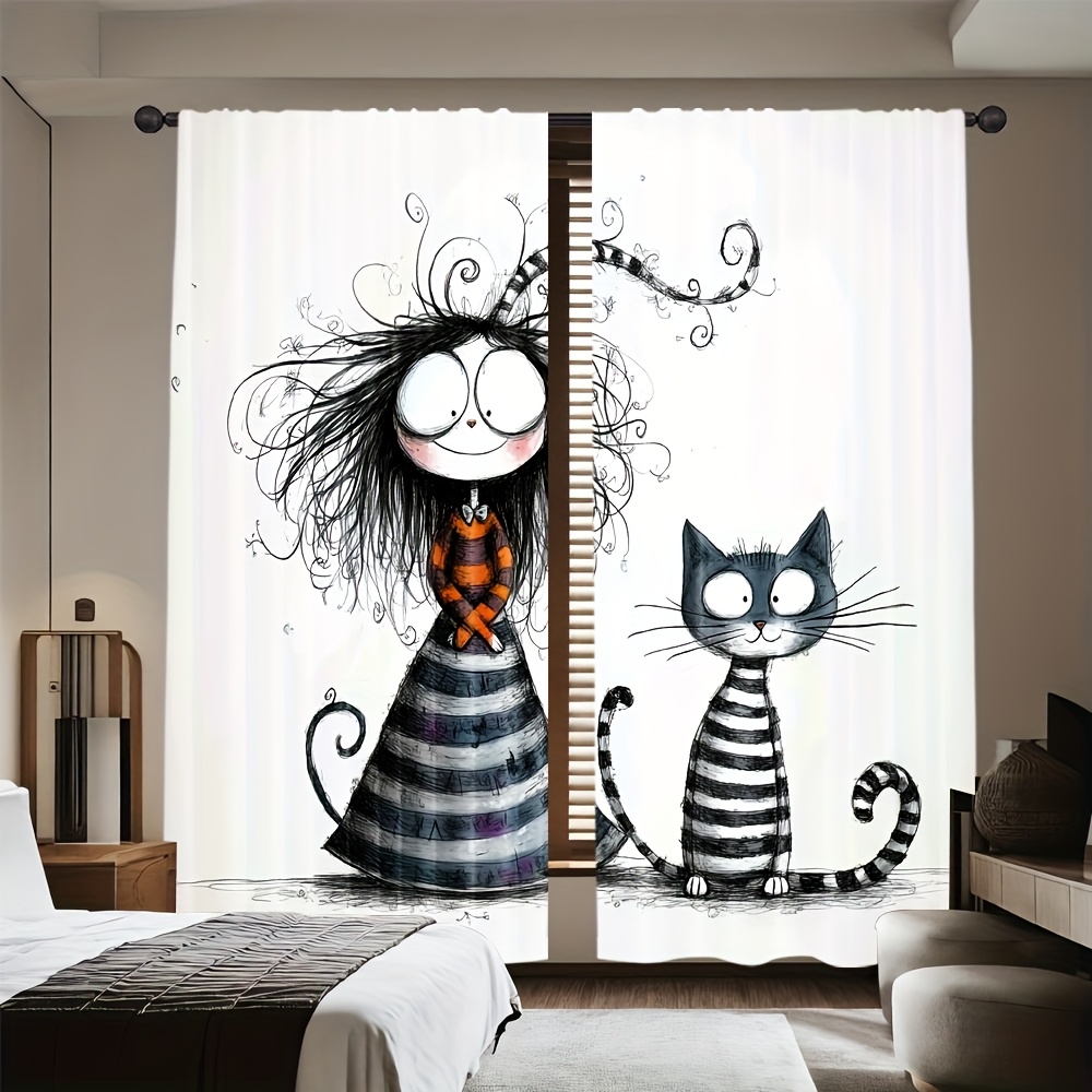 2pcs Gothic Girl and Cat Curta - Home Office Tim avis et prix