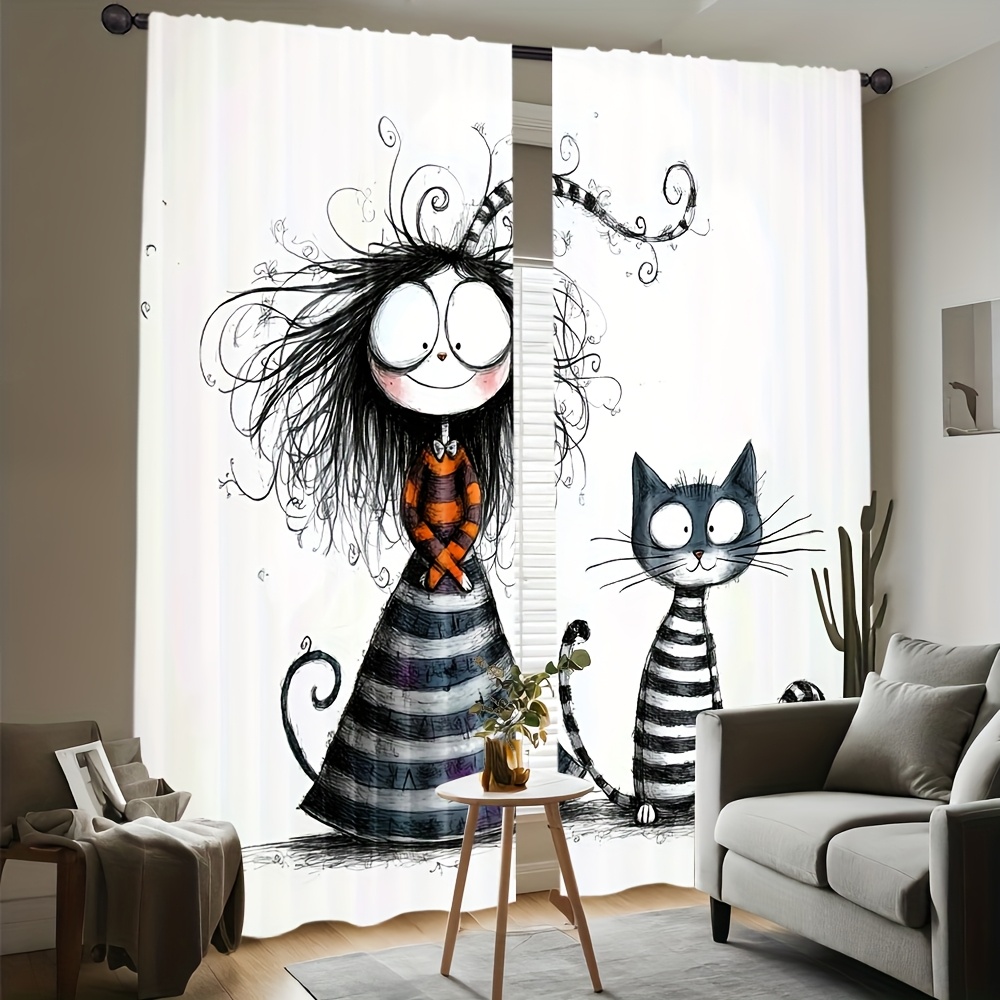 2pcs Gothic Girl and Cat Curta - Home Office Tim avis et prix