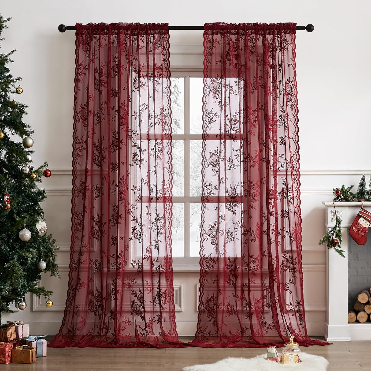 1 pc Burgundy Lace Curtains 45 - Home Office Rate avis et prix