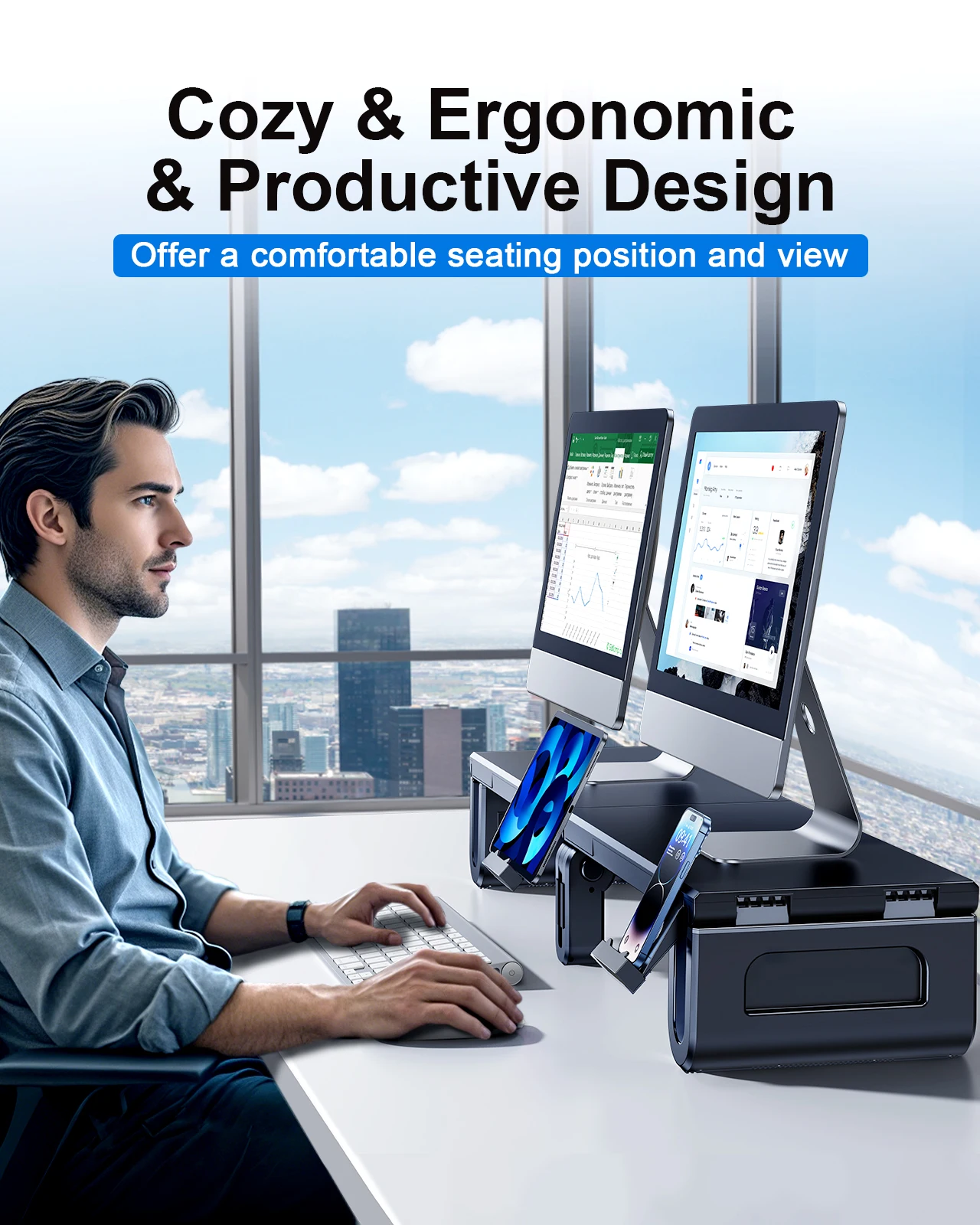 Oatsbasf Dual Monitor Stand Ri - Monitor Riser Stand avis et prix